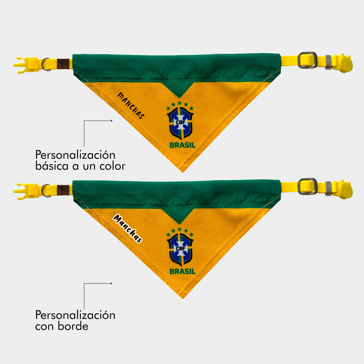 Pañoleta gatos selección felina Brasil mundial 2026 mascota broche de seguridad pañoleta personalizada