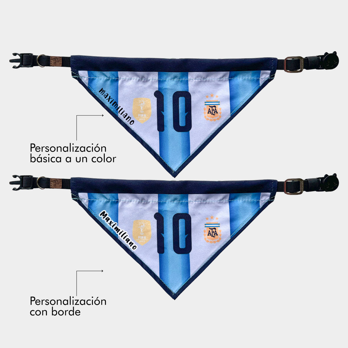 Pañoleta gatos selección felina argentina mundial 2026 mascota broche de seguridad
