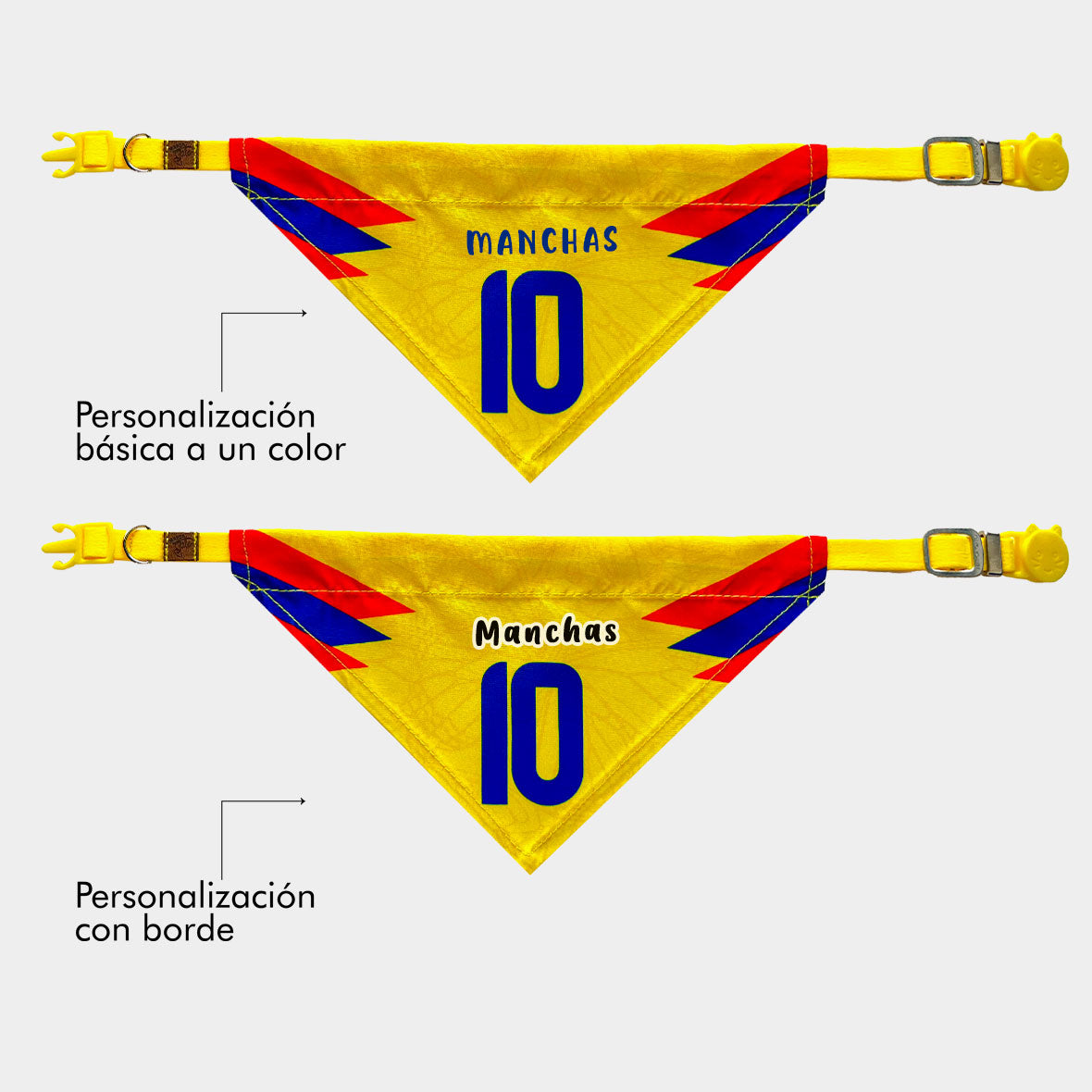 Pañoleta gatos selección felina Colombia mundial 2026 mascota broche de seguridad pañoleta personalizada