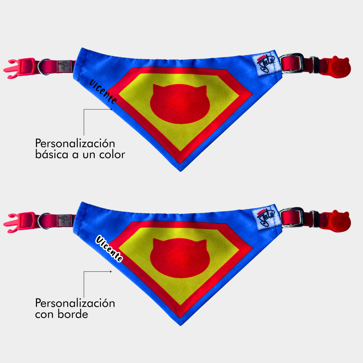 Pañoleta personalizada para gatos - pañoleta super cat azul