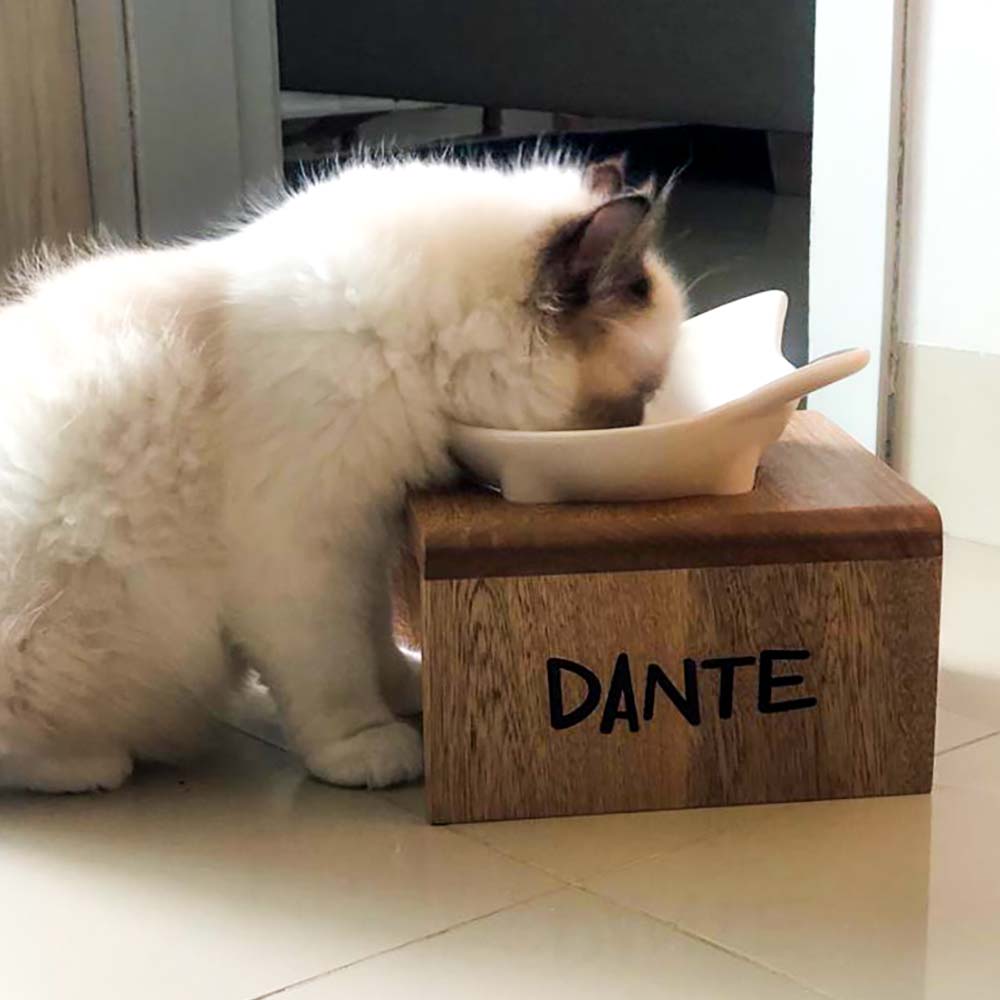 Comedero cerámica y roble x 1 puesto