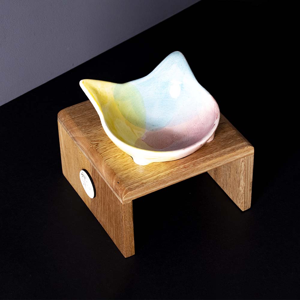 Comedero cerámica y roble x 1 puesto