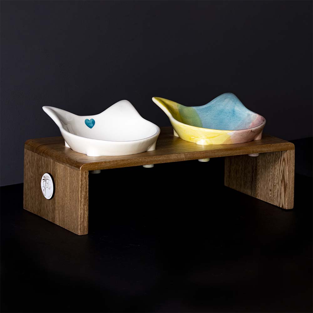 Comedero cerámica y roble x 2 puestos