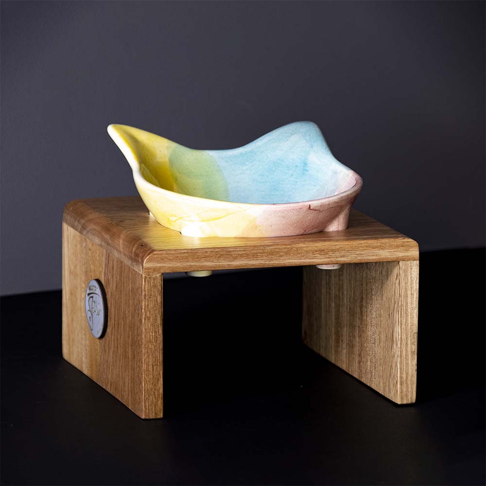 Comedero cerámica y roble x 1 puesto