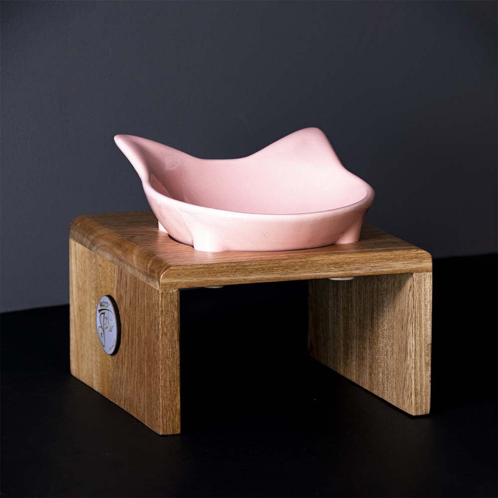 Comedero para gato en ceramica y madera de roble x un puesto.