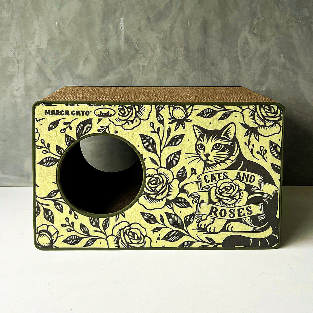 Rasca Cueva para Gatos Grandes - Doble Nivel Cartón Corrugado Alta Densidad Cueva interior