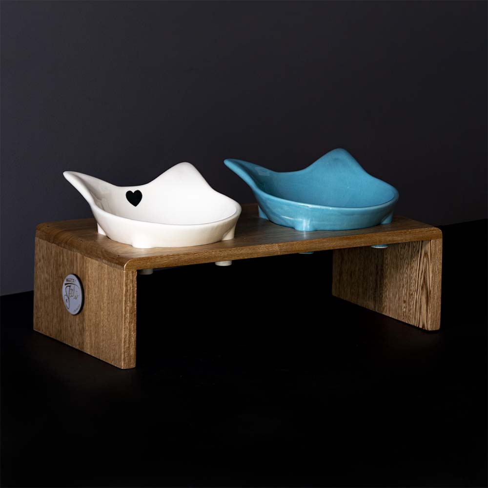 Comedero cerámica y roble x 2 puestos