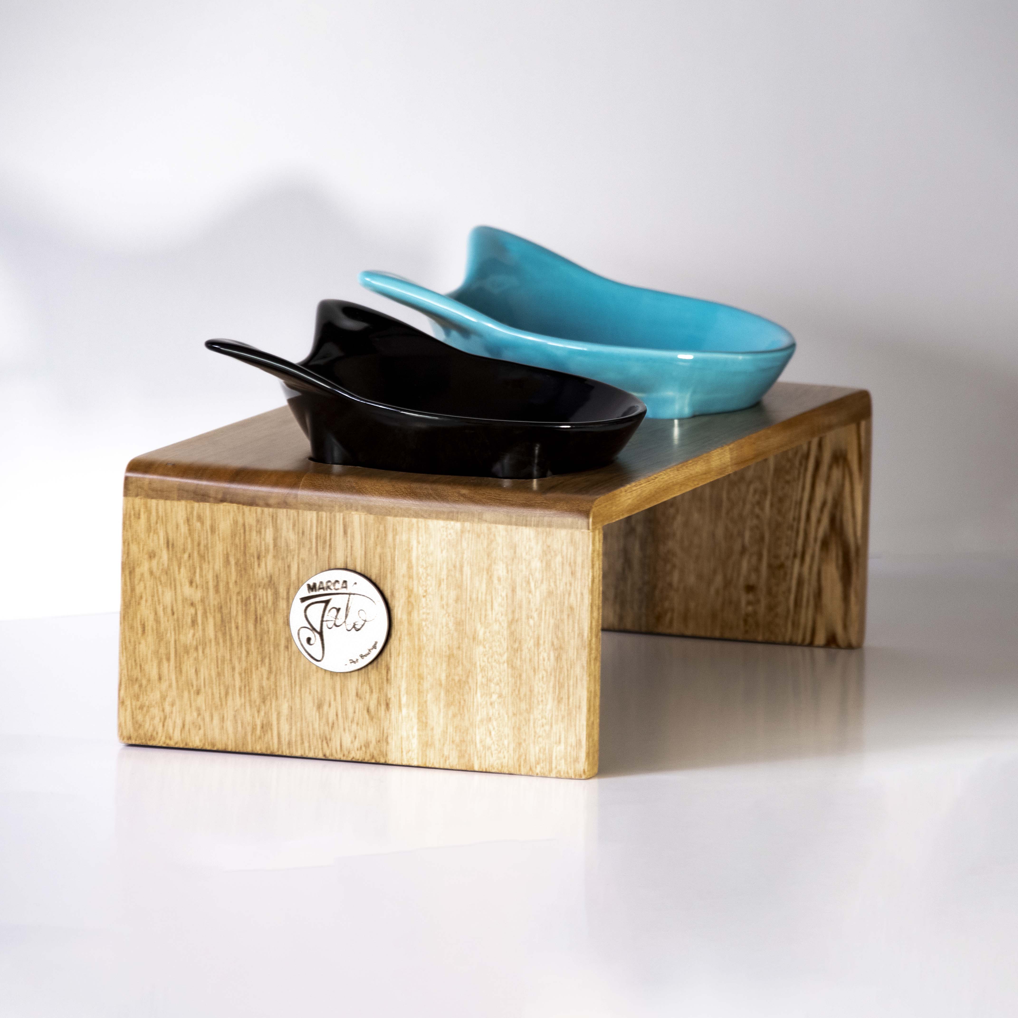 Comedero cerámica y roble x 2 puestos