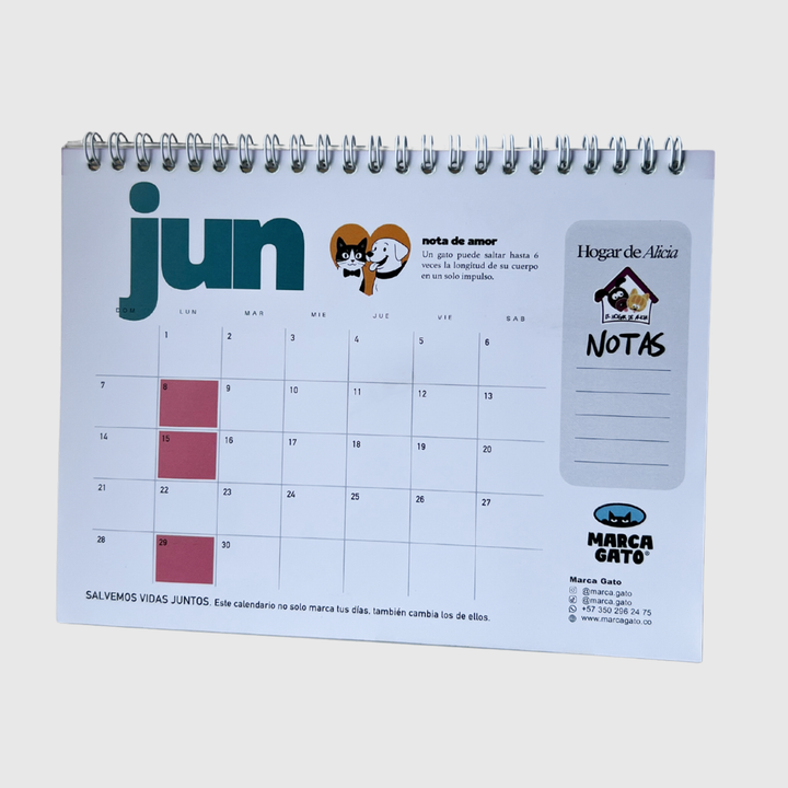 Calendario 2026 planeador, organizador, calendario solidario 