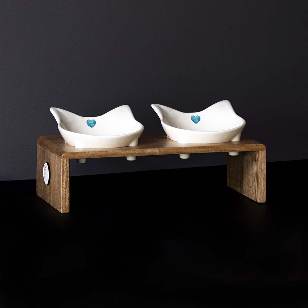 Comedero cerámica y roble x 2 puestos