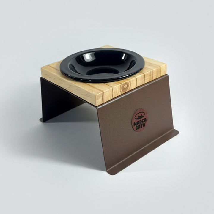 Comedero elevado para gatos con plato negro de cerámica, comedero en metal 