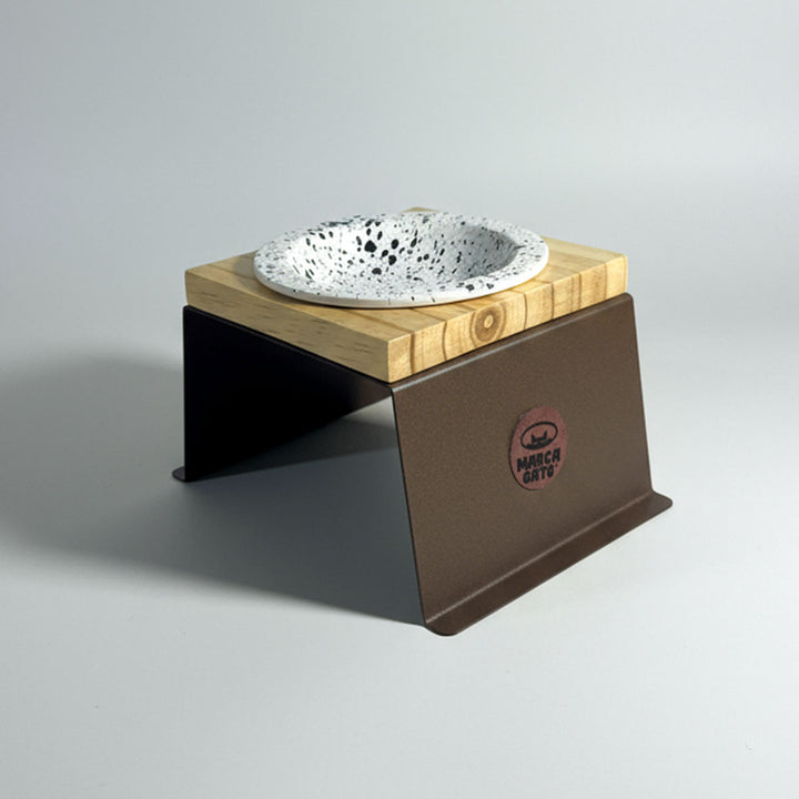 Comedero elevado para gatos con plato de cerámica, comedero en metal 