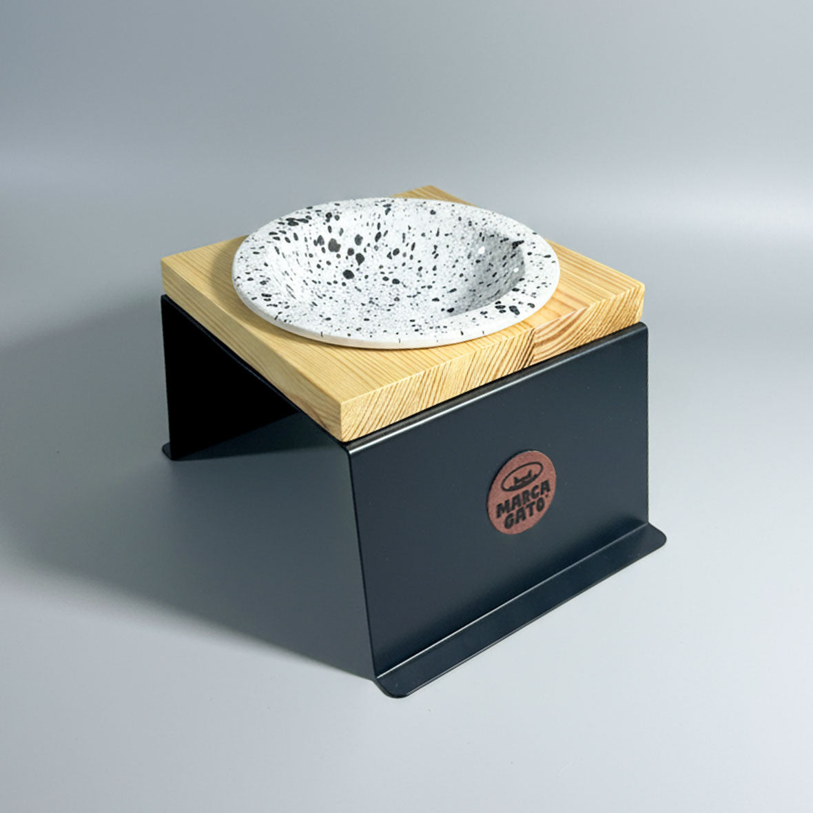 Comedero elevado para gatos con plato dálmata de cerámica, comedero en metal 