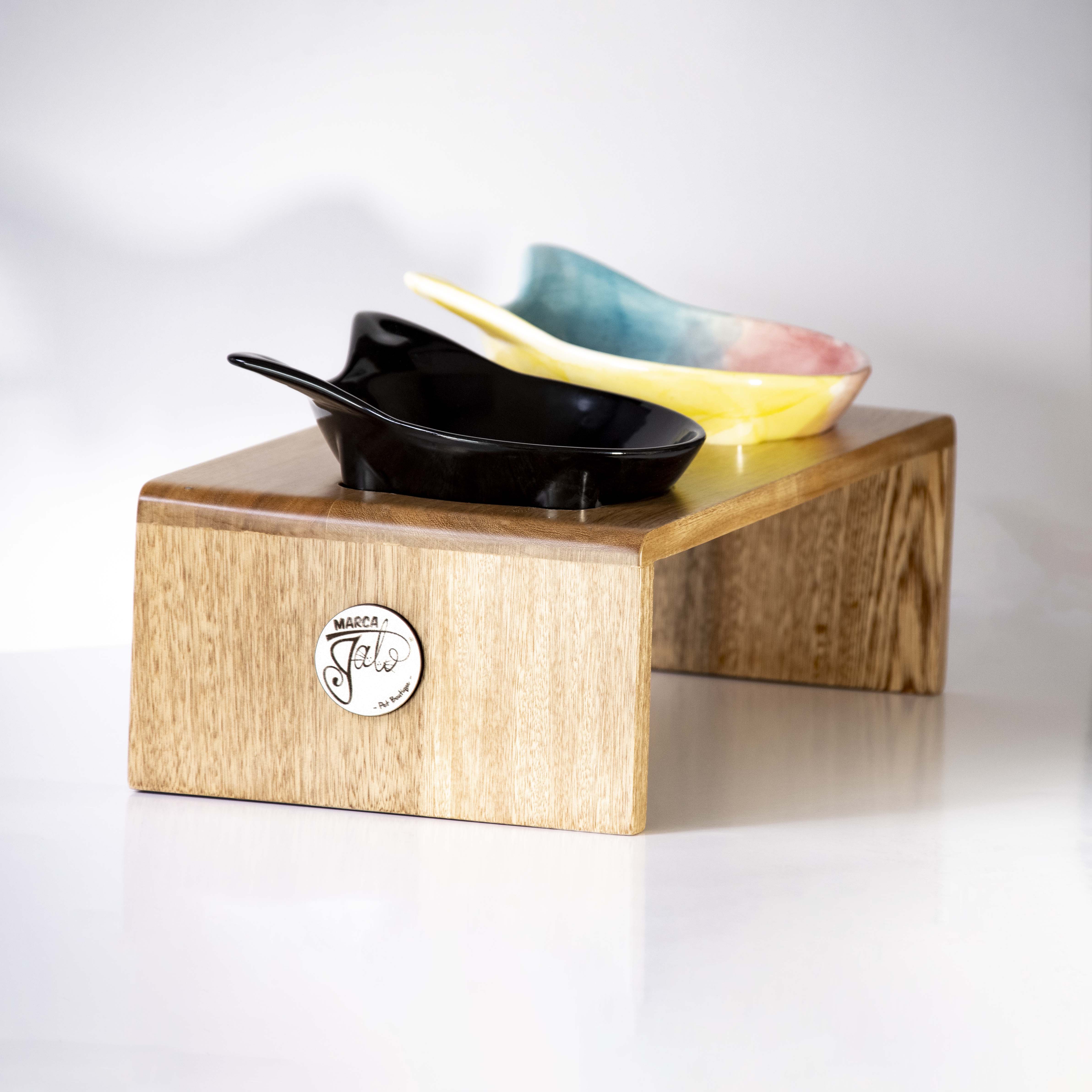 Comedero cerámica y roble x 2 puestos