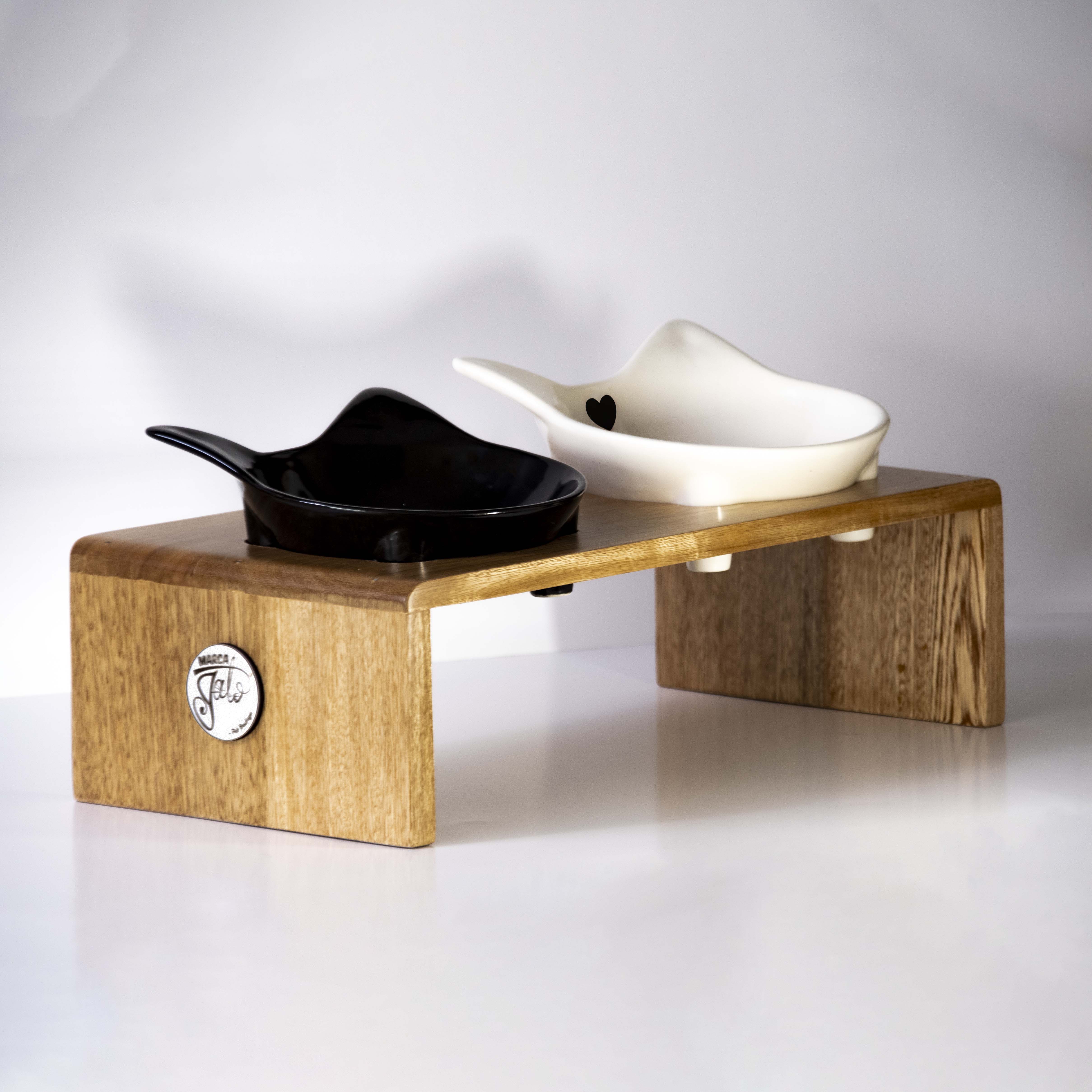 Comedero cerámica y roble x 2 puestos