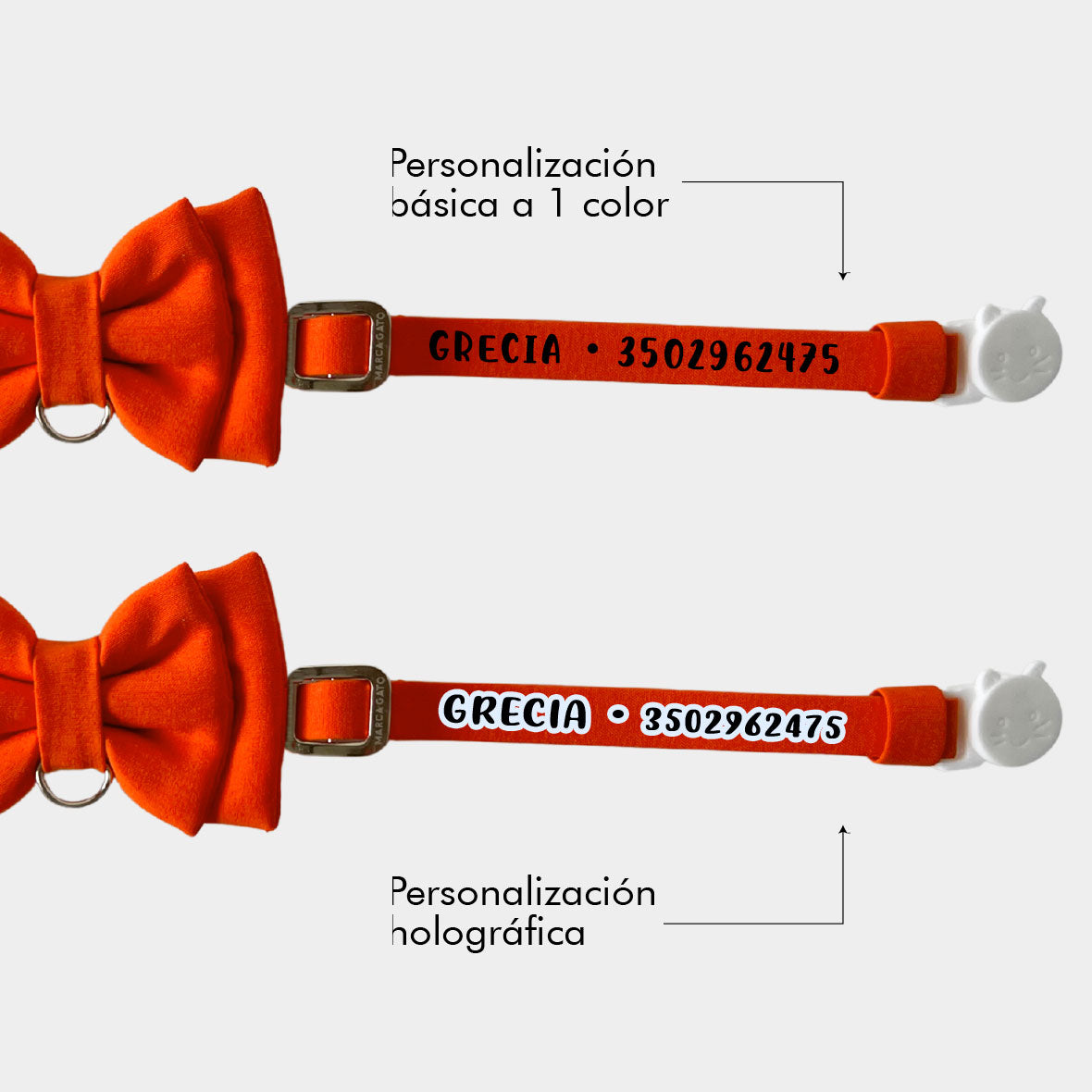Corbatín para gatos color naranja sólido broche seguridad anti ahorcamiento elegante