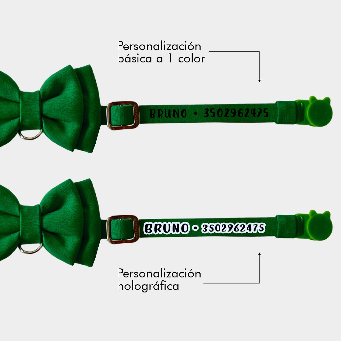 Corbatín verde nacional para gatos color sólido broche seguridad anti ahorcamiento elegante anti rasguño 