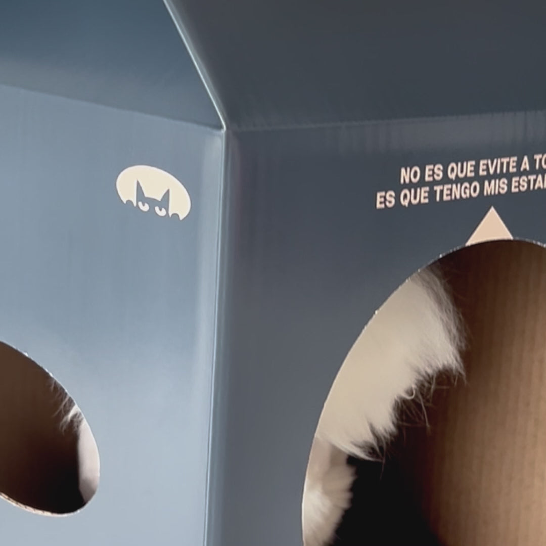 Rascador para Gatos Caja de Leche Cartón Refugio Cueva Mascota, Caja de leche gris